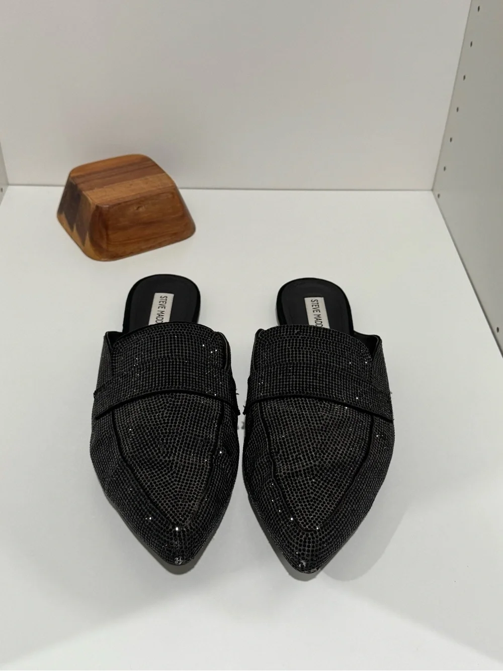 Steve Madden Black Pointed Slip-On Mules with Subtle Sparkle 13M